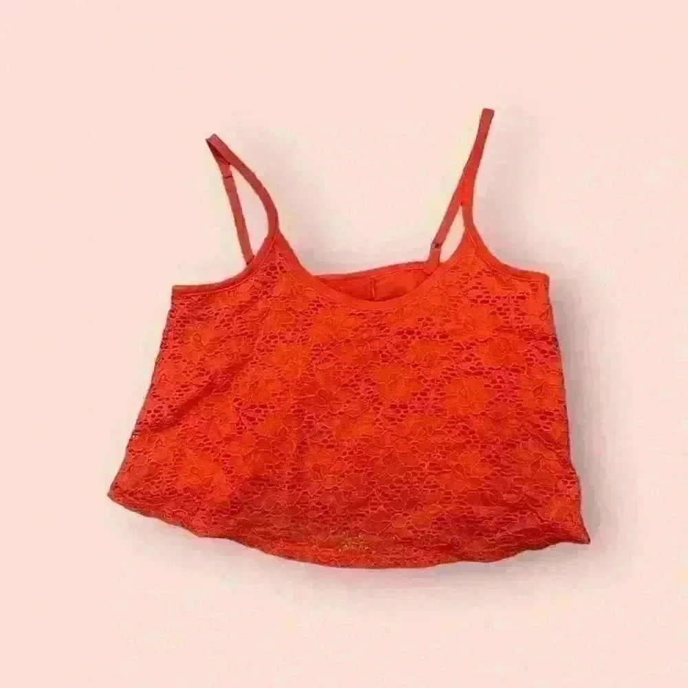 Maurices Lace Front Cami Tank Top Women's Medium Red Cropped Sleeveless
